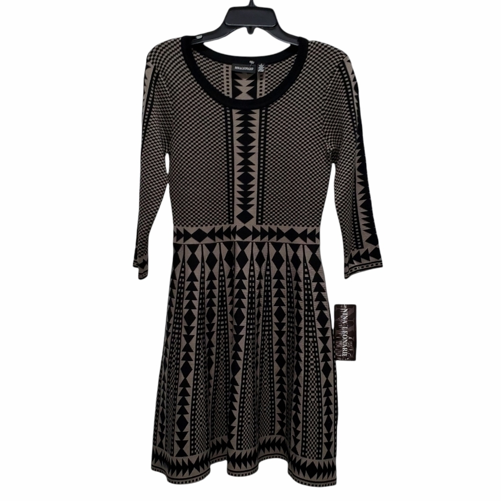 Nina Leonard Aztec Dress Small 3/4 Sleeve